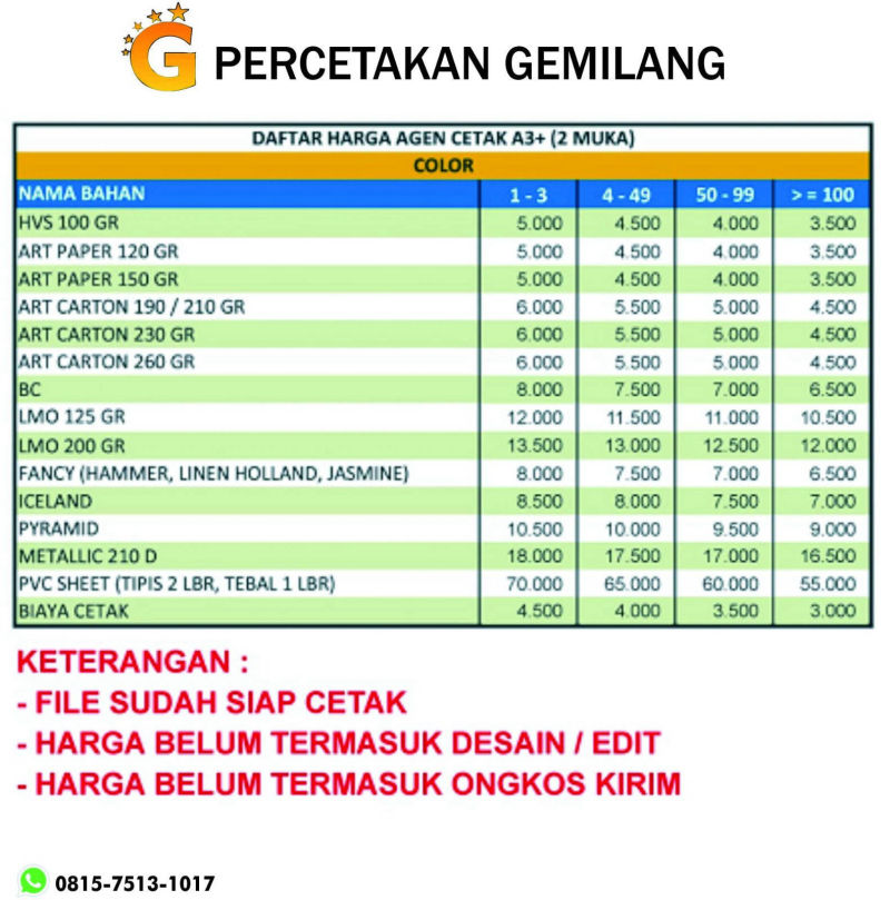 cetak a3 2 muka